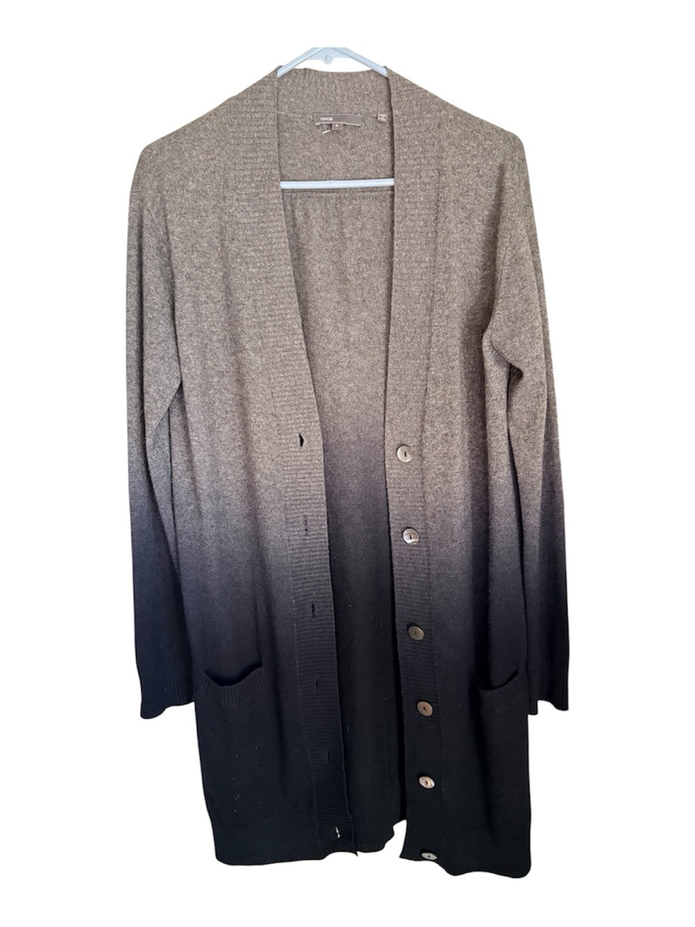 Vince Women’s Black Gray Ombre Cashmere Button Front Cardigan Sweater Size S